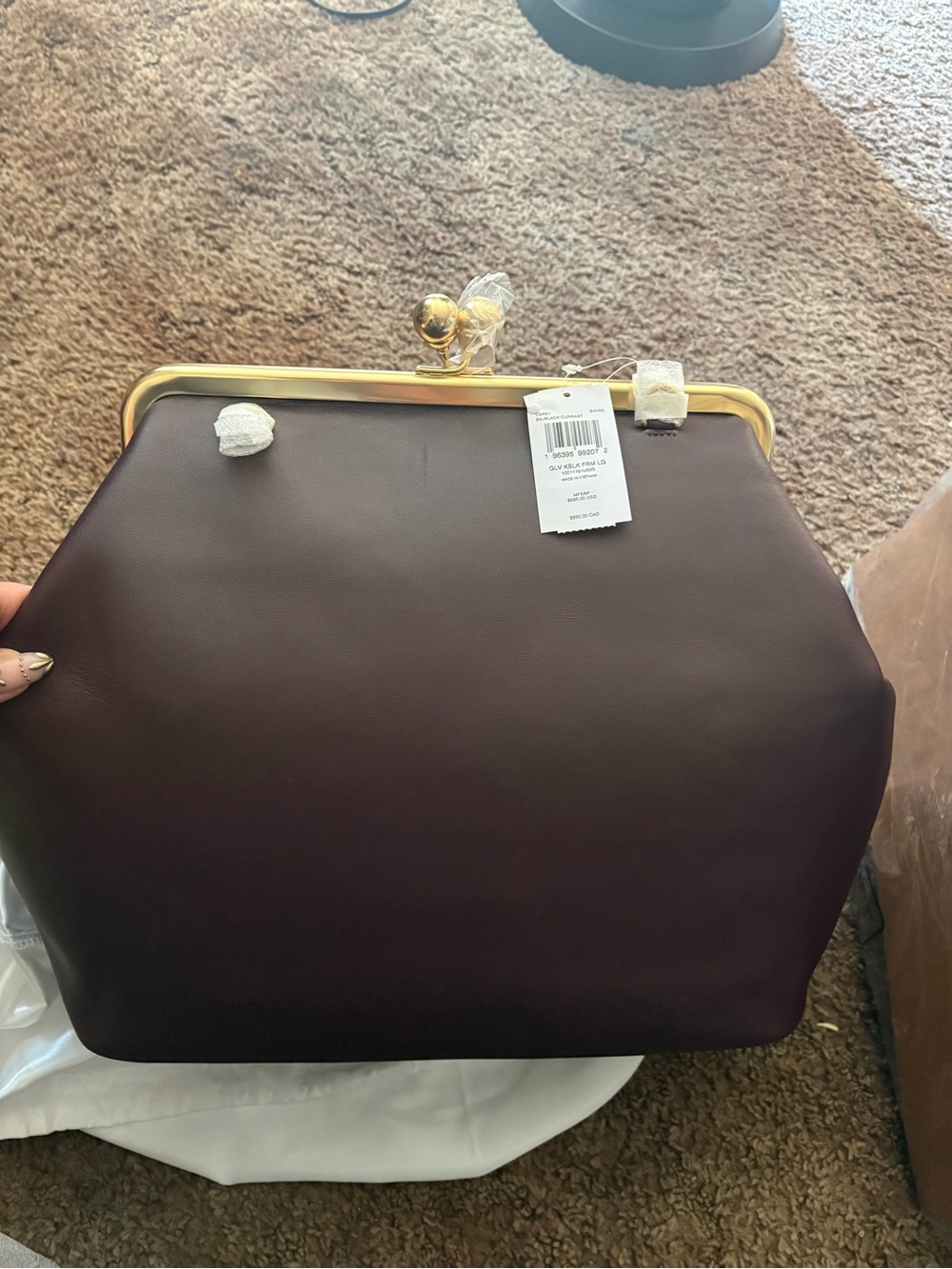 COACH Kisslock Large Leather Frame Bag in Dark Brown with Gold Hardware - Picture 3 of 3